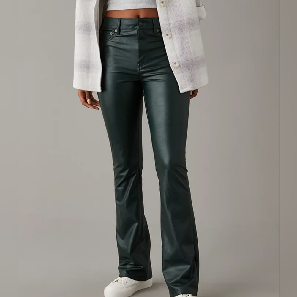 American Eagle Stretch Vegan Leather Super High-Waisted Kick Boot Pant